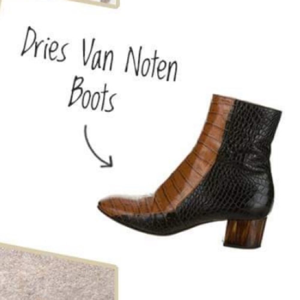 Dries Van Noten Tan & Black Croc-Embossed Leather Boot, 37